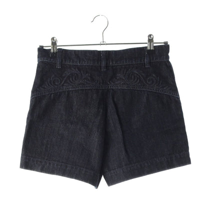 Chanel Cotton CC Logo Flower Embossed Shorts Denim Pants Blue 34 — view 2