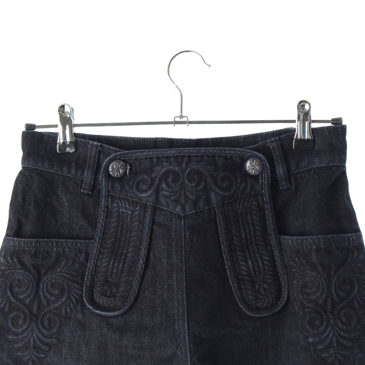 Chanel Cotton CC Logo Flower Embossed Shorts Denim Pants Blue 34 — view 3