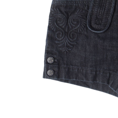 Chanel Cotton CC Logo Flower Embossed Shorts Denim Pants Blue 34 — view 4