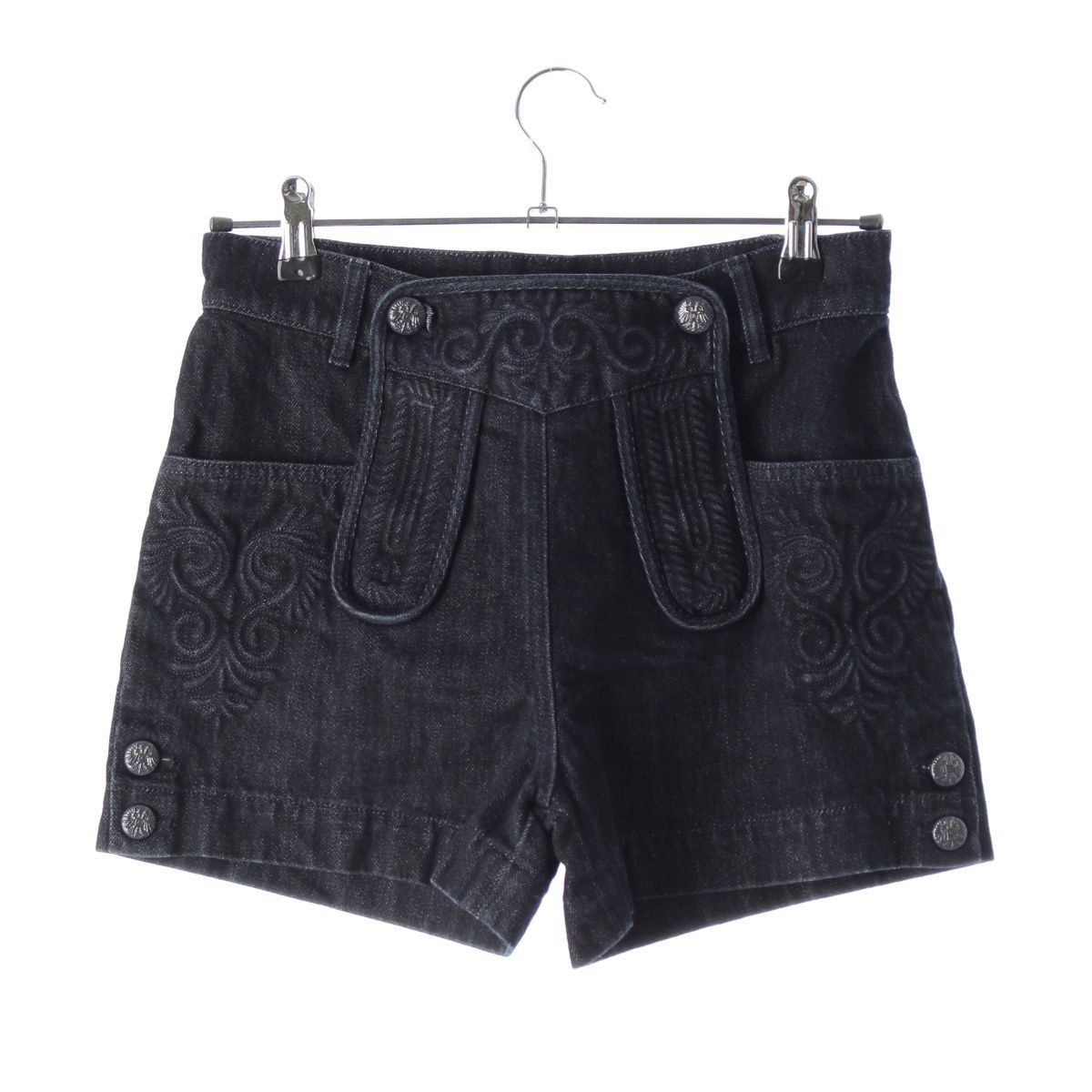 Chanel Cotton CC Logo Flower Embossed Shorts Denim Pants Blue 34