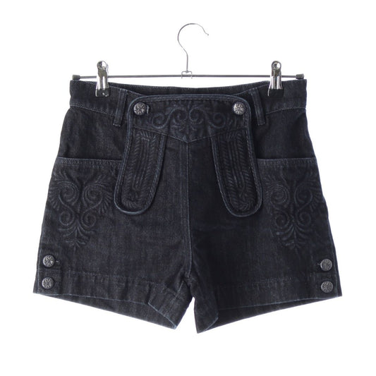Chanel Cotton CC Logo Flower Embossed Shorts Denim Pants Blue 34