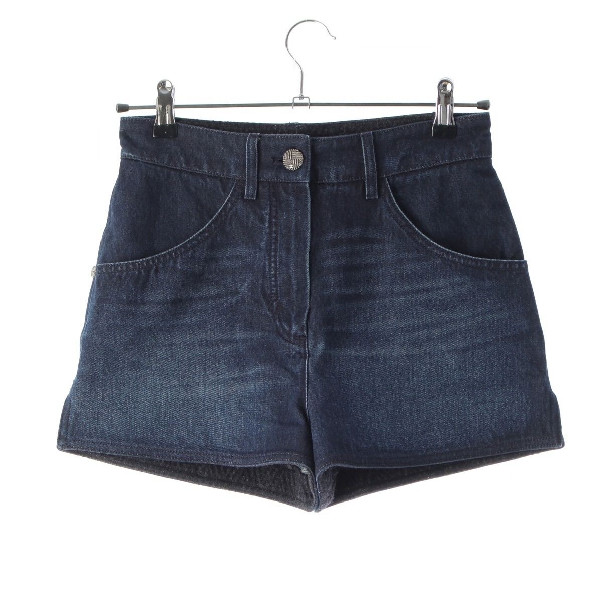 Chanel Cotton Tweed CC Logo Shorts Pants Blue