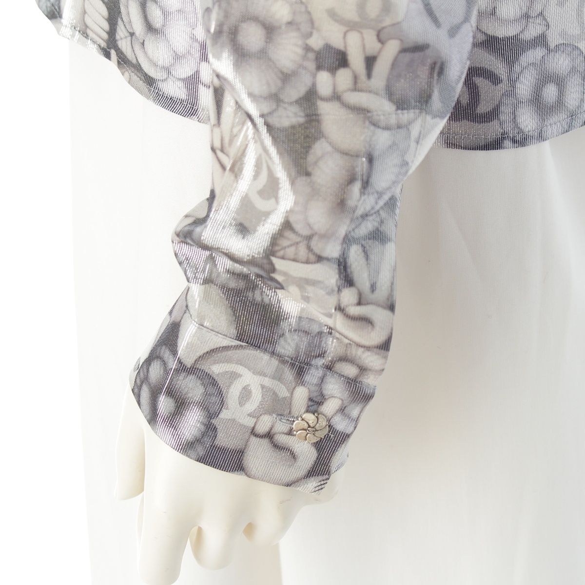 Chanel Silk Polyester Bowtie Choupette Camellia CC Logo Long Sleeve Shirt — view 7