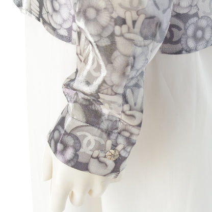 Chanel Silk Polyester Bowtie Choupette Camellia CC Logo Long Sleeve Shirt — view 7