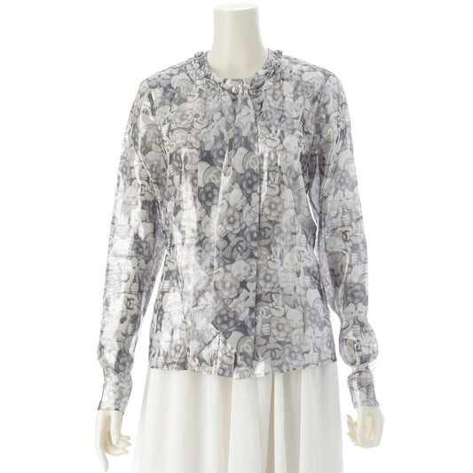 Chanel Silk Polyester Bowtie Choupette Camellia CC Logo Long Sleeve Shirt