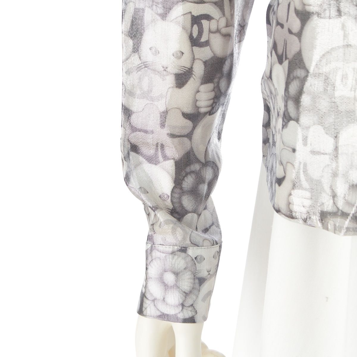 Chanel Silk Polyester Bowtie Choupette Camellia CC Logo Long Sleeve Shirt — view 6
