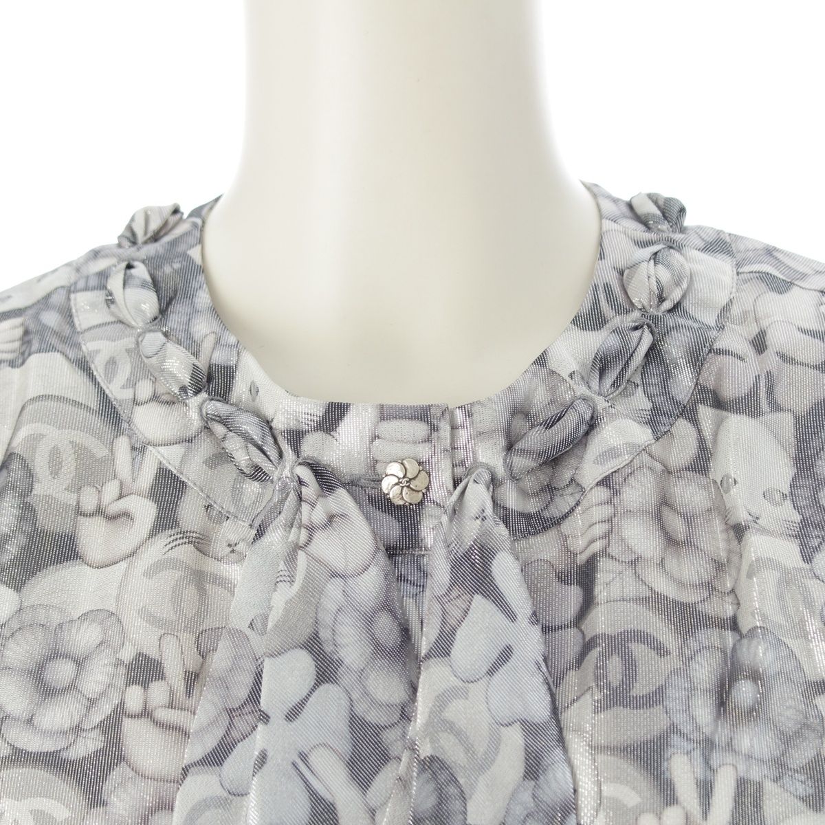 Chanel Silk Polyester Bowtie Choupette Camellia CC Logo Long Sleeve Shirt — view 5