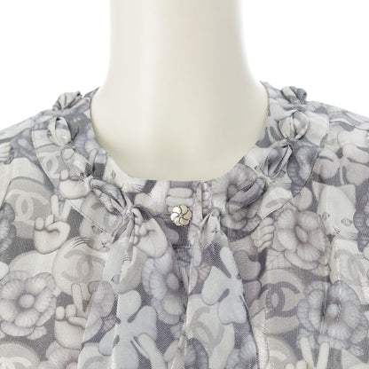 Chanel Silk Polyester Bowtie Choupette Camellia CC Logo Long Sleeve Shirt — view 5