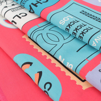 Chanel Cotton Silk Ticket CC Logo All Over Pattern Shawl Pink Scarf — view 7