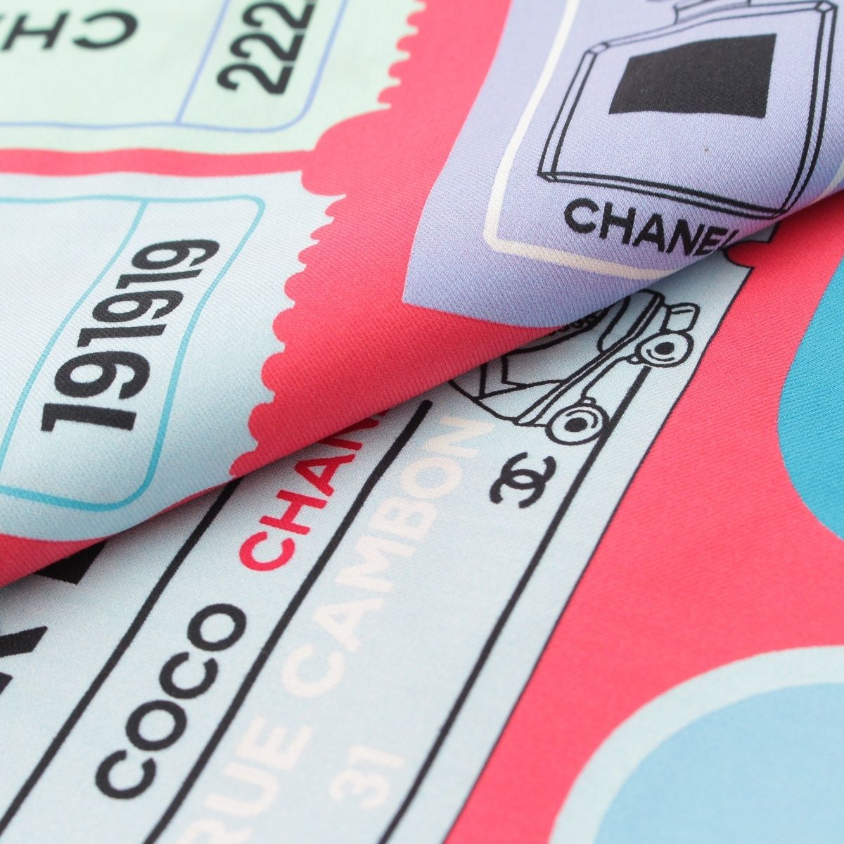 Chanel Cotton Silk Ticket CC Logo All Over Pattern Shawl Pink Scarf — view 6