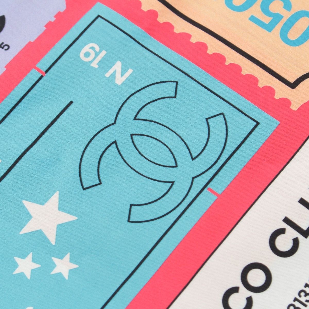 Chanel Cotton Silk Ticket CC Logo All Over Pattern Shawl Pink Scarf — view 3