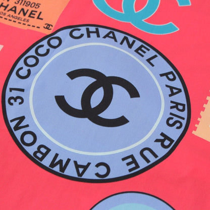 Chanel Cotton Silk Ticket CC Logo All Over Pattern Shawl Pink Scarf — view 4