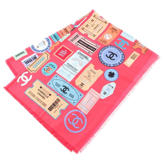 Chanel Cotton Silk Ticket CC Logo All Over Pattern Shawl Pink Scarf