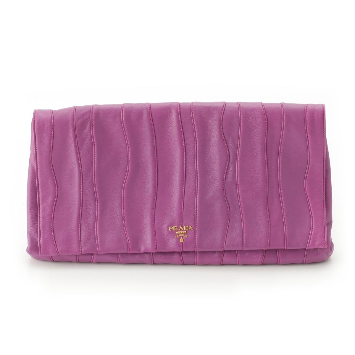 Prada Leather Logo Nappa Stripe Clutch Purple