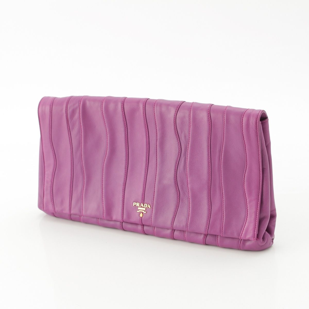Prada Leather Logo Nappa Stripe Clutch Purple — view 2