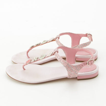 Chanel Tweed CC Logo Camellia Heart Icon Sandals Pink — view 3