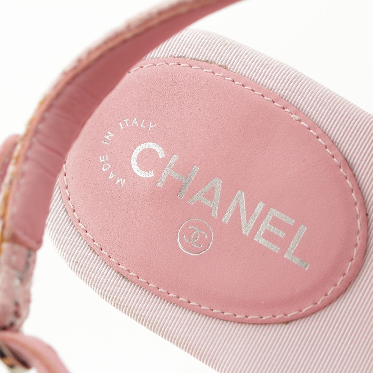 Chanel Tweed CC Logo Camellia Heart Icon Sandals Pink — view 7