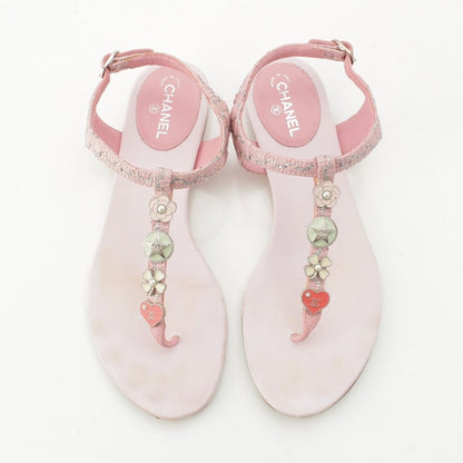 Chanel Tweed CC Logo Camellia Heart Icon Sandals Pink — view 2