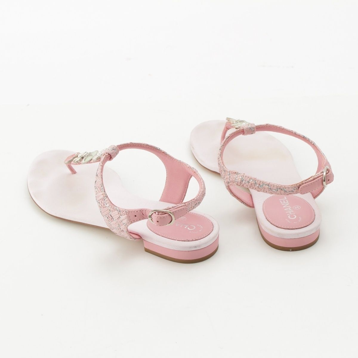 Chanel Tweed CC Logo Camellia Heart Icon Sandals Pink — view 4