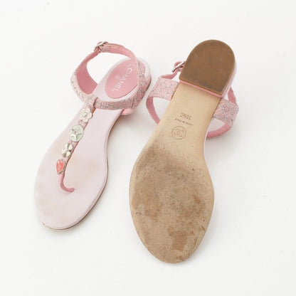Chanel Tweed CC Logo Camellia Heart Icon Sandals Pink — view 5