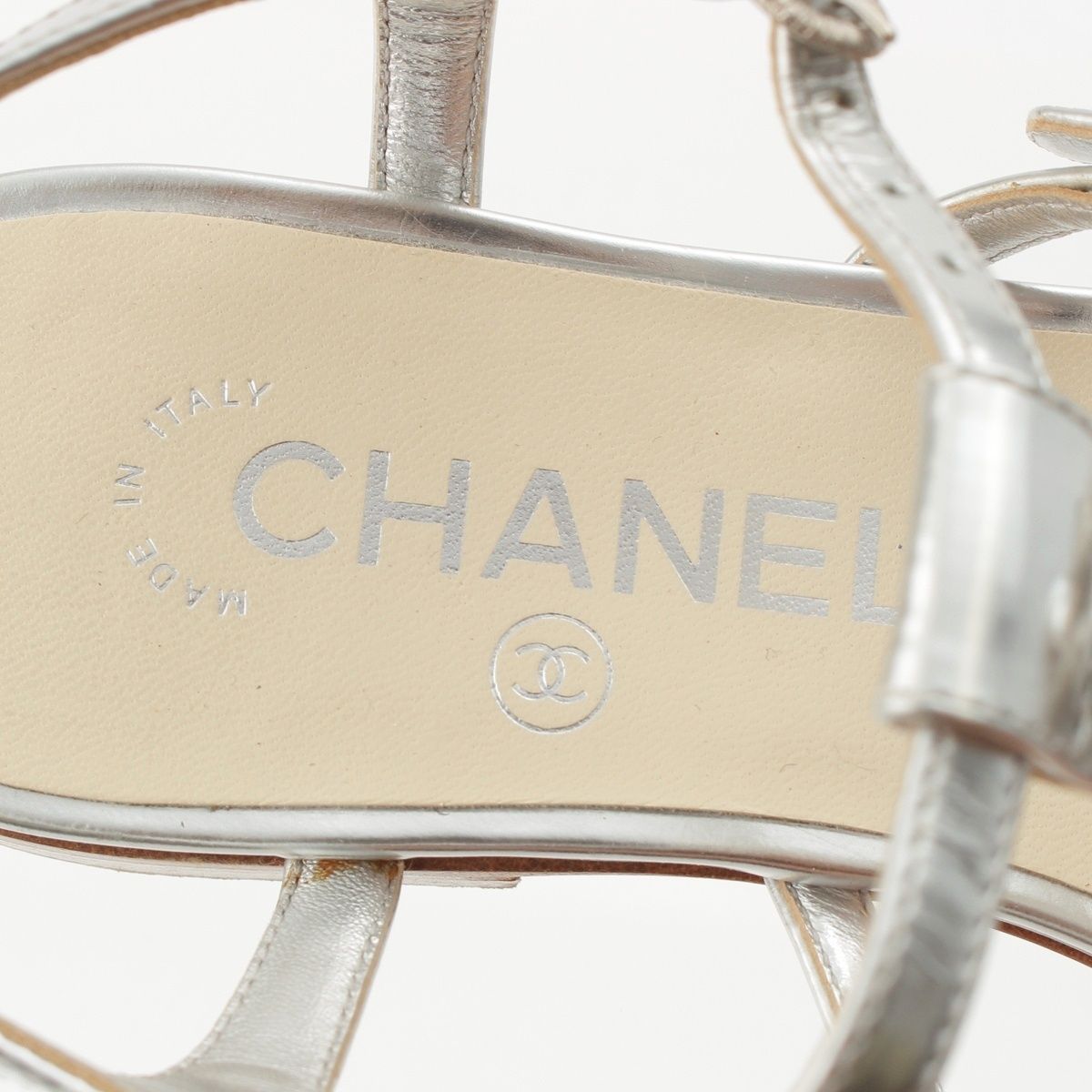 Chanel Heart Pearl Strap Sandals Silver — view 7