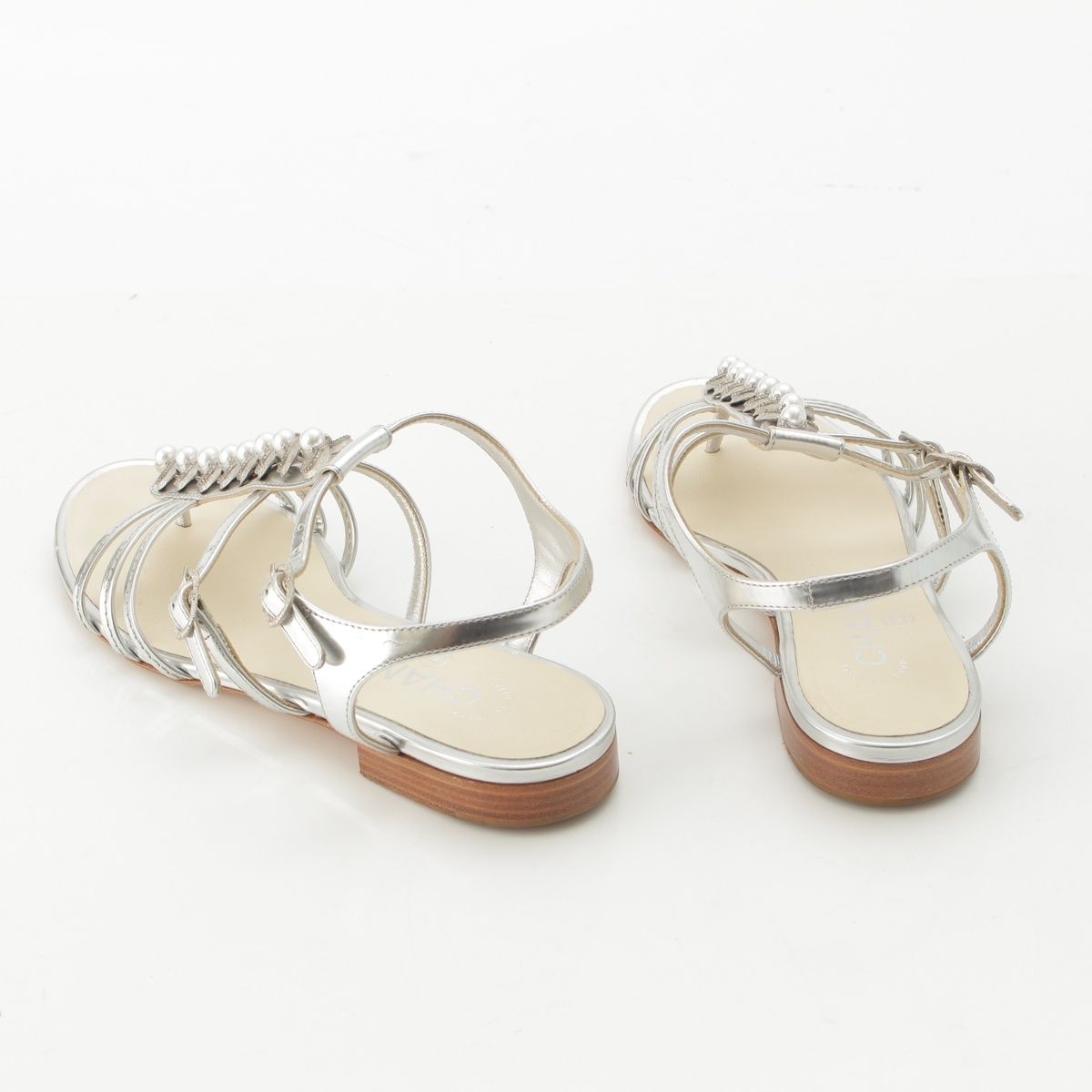 Chanel Heart Pearl Strap Sandals Silver — view 4