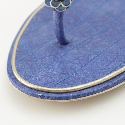 Chanel Leather Pearl CC Logo Camellia Strap Sandals Blue — view 8