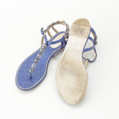 Chanel Leather Pearl CC Logo Camellia Strap Sandals Blue — view 5