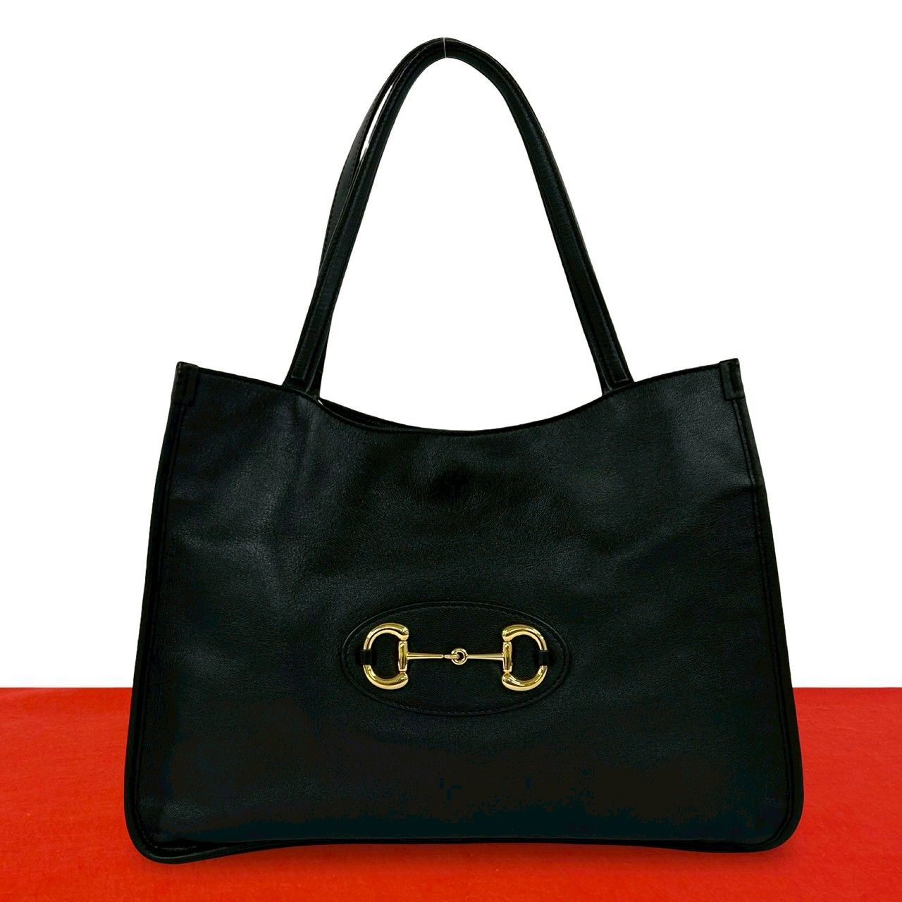 Gucci Horsebit Leather Tote Business Boston Bag Black