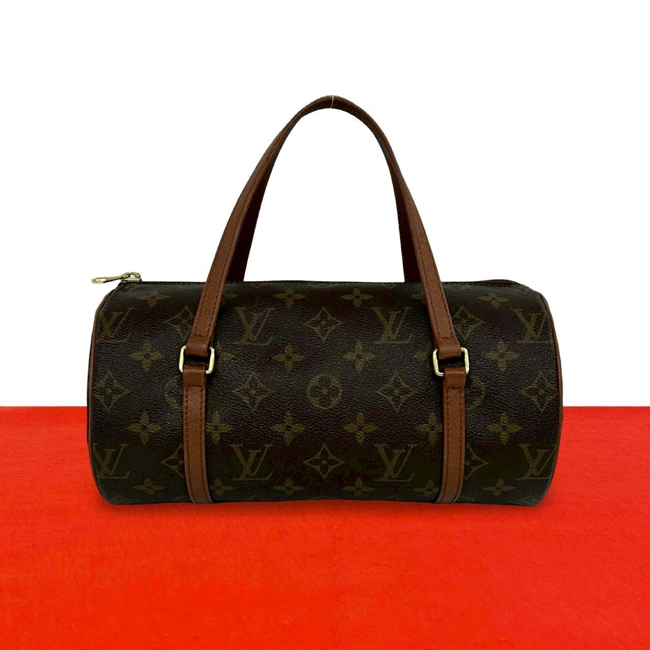 Louis Vuitton Vintage Papillon 26 Monogram Leather Mini Boston Bag Brown