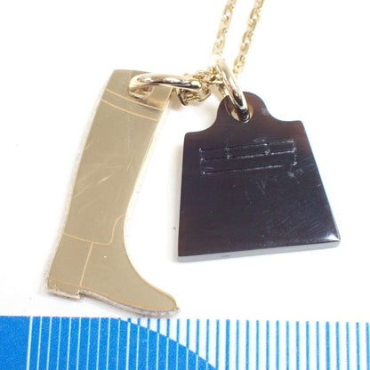 Hermes Necklace Amulet Marokinier Gold Brown Metal Buffalo Horn Boots Motif — view 2