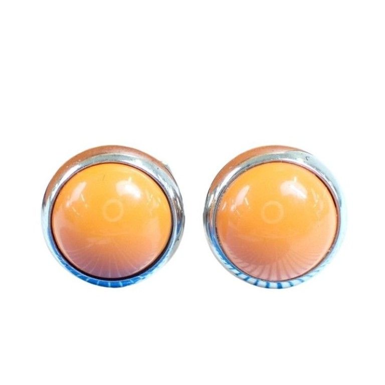 Hermes Earrings Eclipse Orange Silver Metal