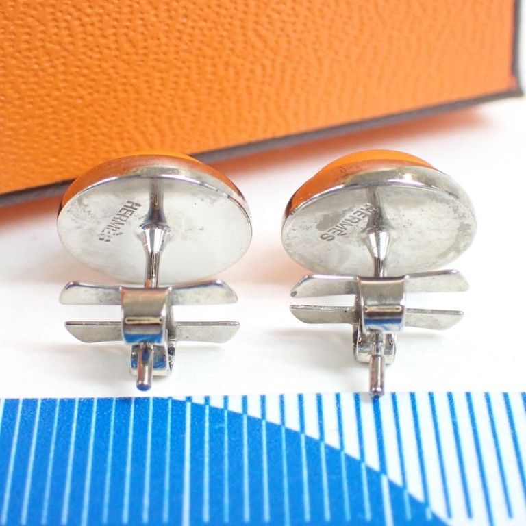 Hermes Earrings Eclipse Orange Silver Metal — view 2