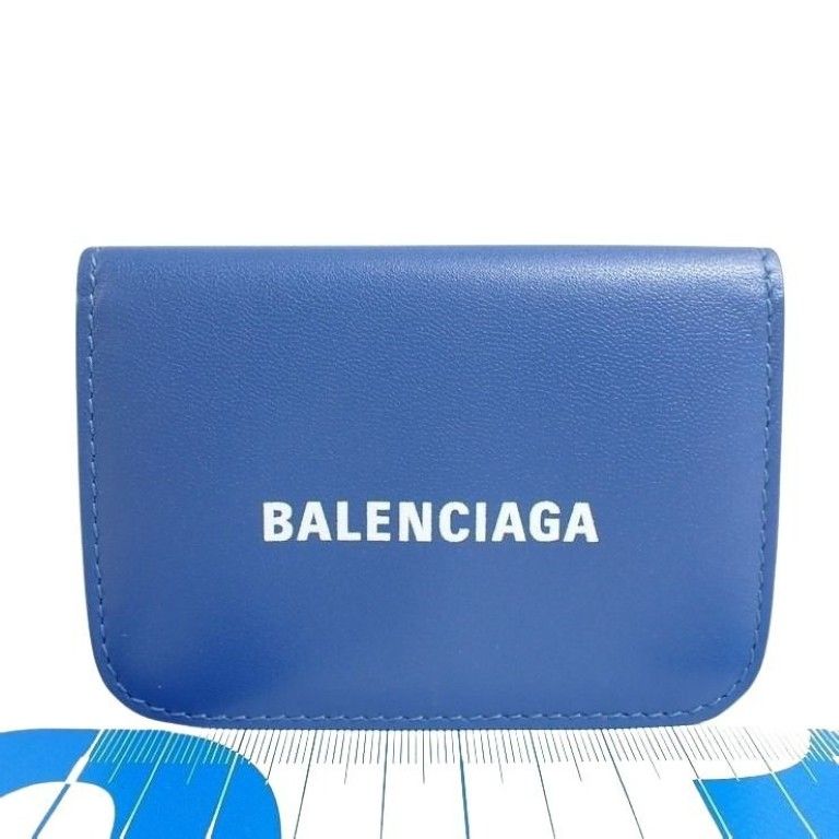 Balenciaga Trifold Wallet Cash Mini Blue Leather