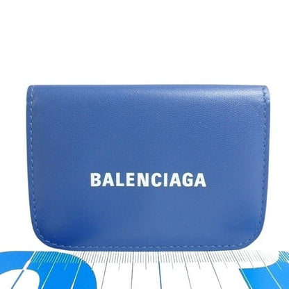 Balenciaga Trifold Wallet Cash Mini Blue Leather
