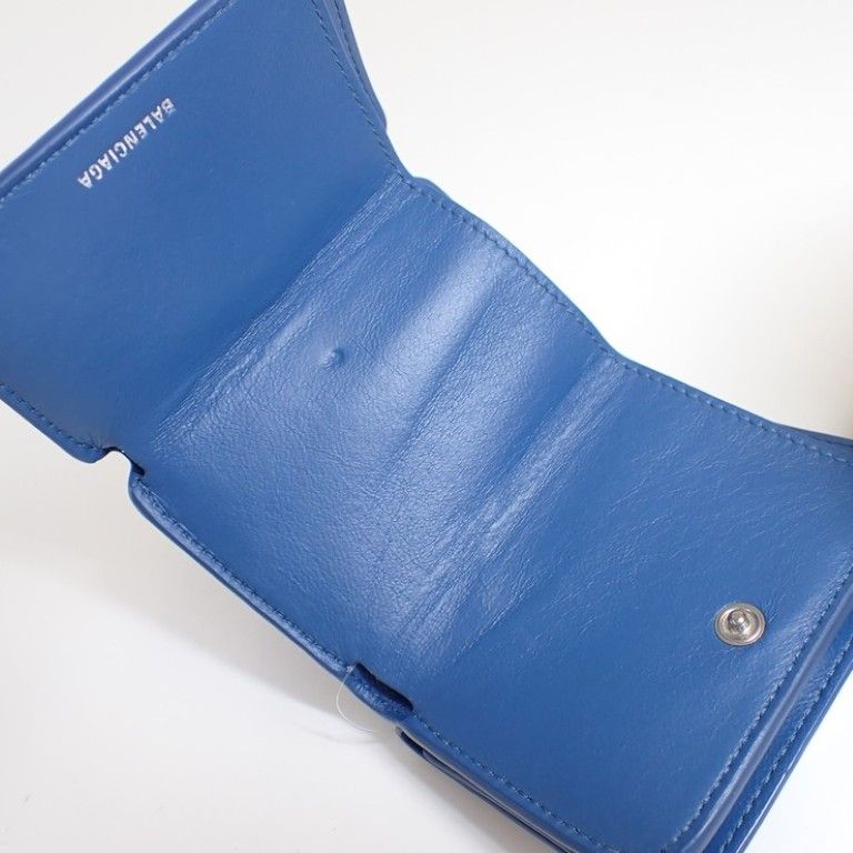 Balenciaga Trifold Wallet Cash Mini Blue Leather — view 4