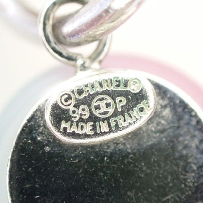 Chanel Earrings CC Logo Pink Blue Silver Metal Hoop — view 4