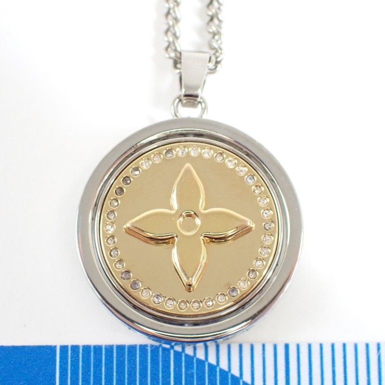 Louis Vuitton Pendant LV Necklace Silver Gold Metal Rhinestone — view 3