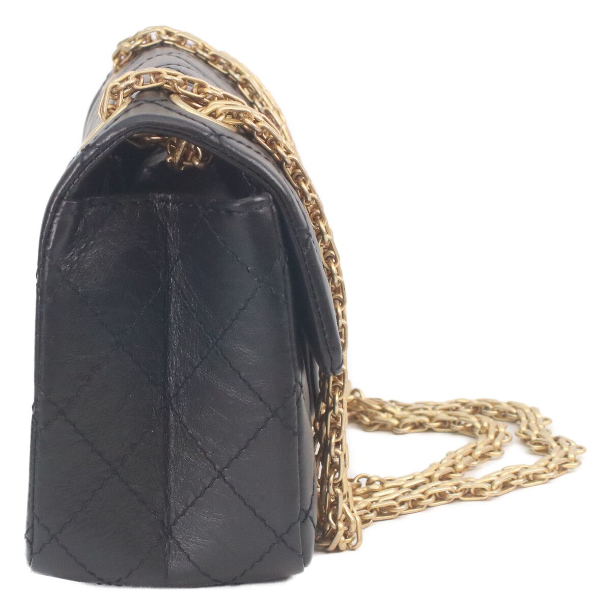 Chanel Black Vintage Calf Gold Quilted 2.55 Mini Chain Handbag — view 4