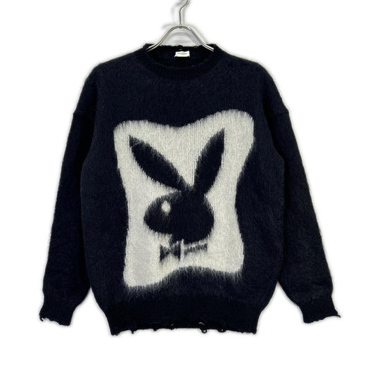 Saint Laurent Paris Mohair Nylon Wool Knit XS Black Playboy Collaboration Xs