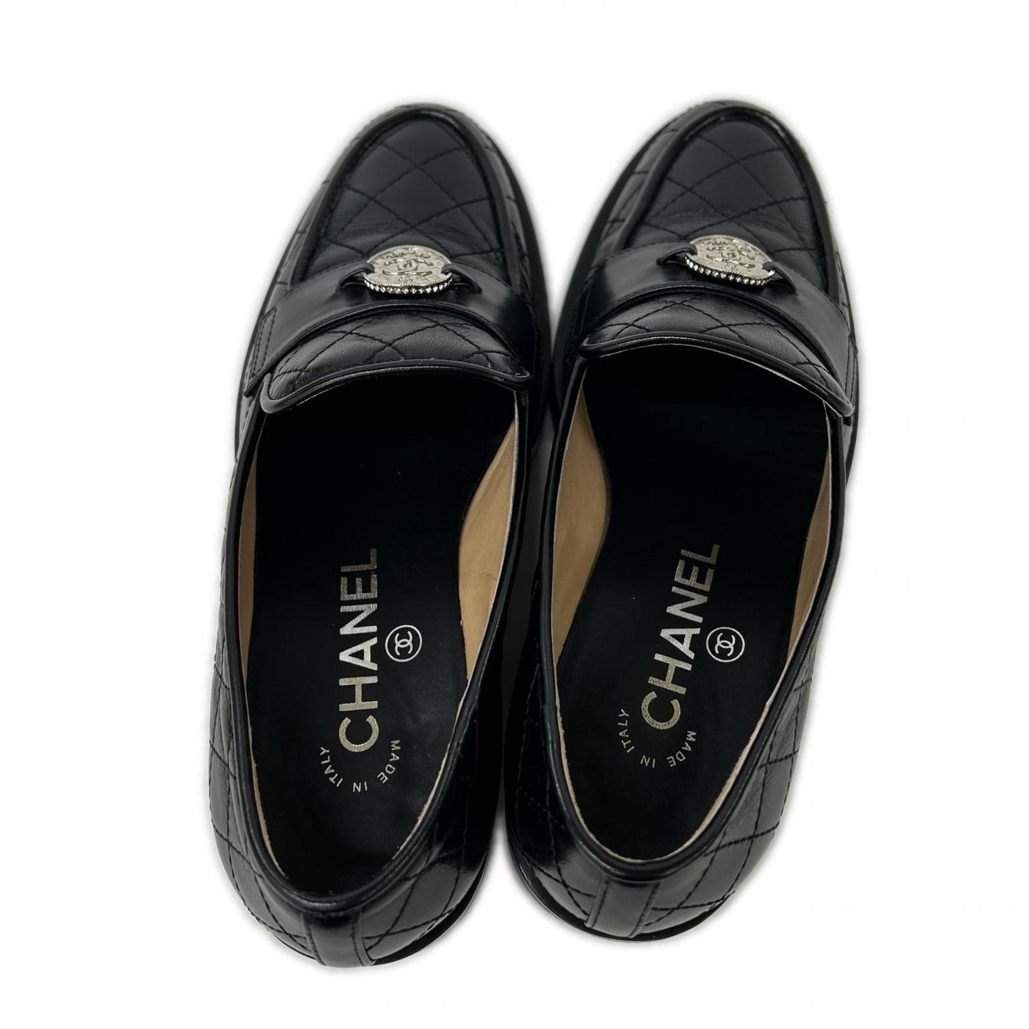 Chanel CC Logo Quilted Loafers — view 5
