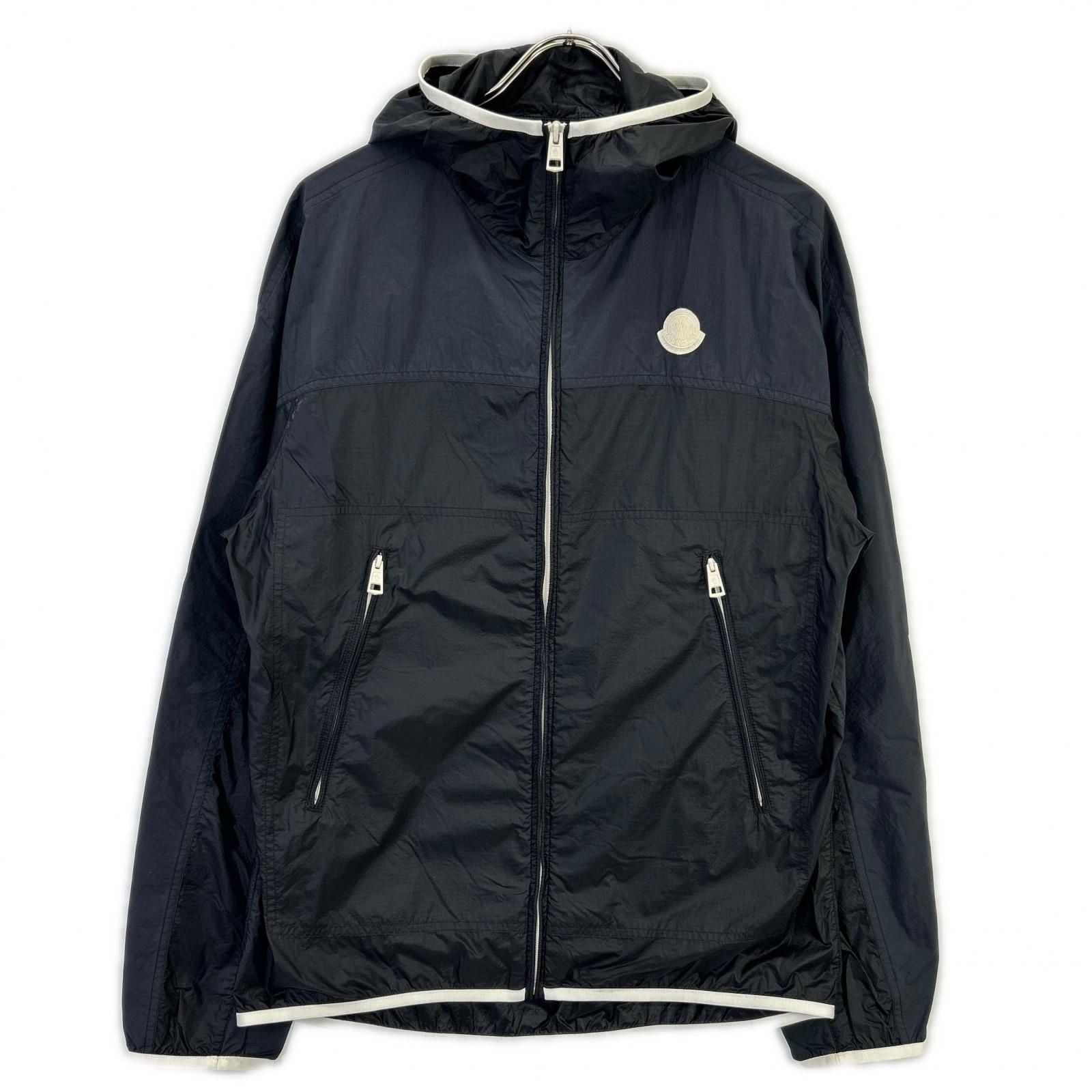 Moncler Black Navy Algedi Nylon Zip Up Hoodie