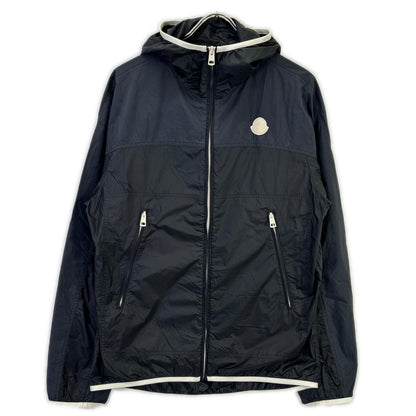 Moncler Black Navy Algedi Nylon Zip Up Hoodie