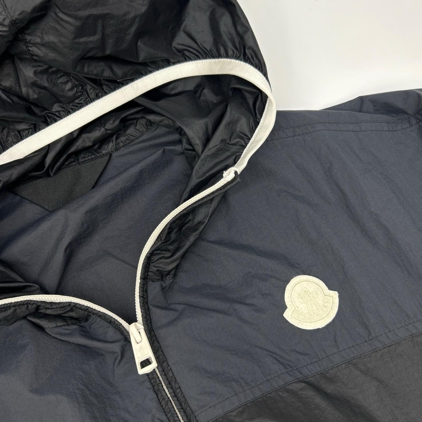 Moncler Black Navy Algedi Nylon Zip Up Hoodie — view 8