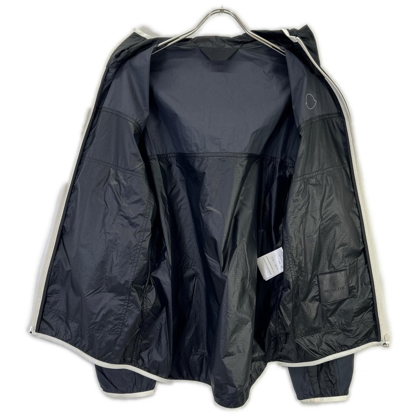 Moncler Black Navy Algedi Nylon Zip Up Hoodie — view 3