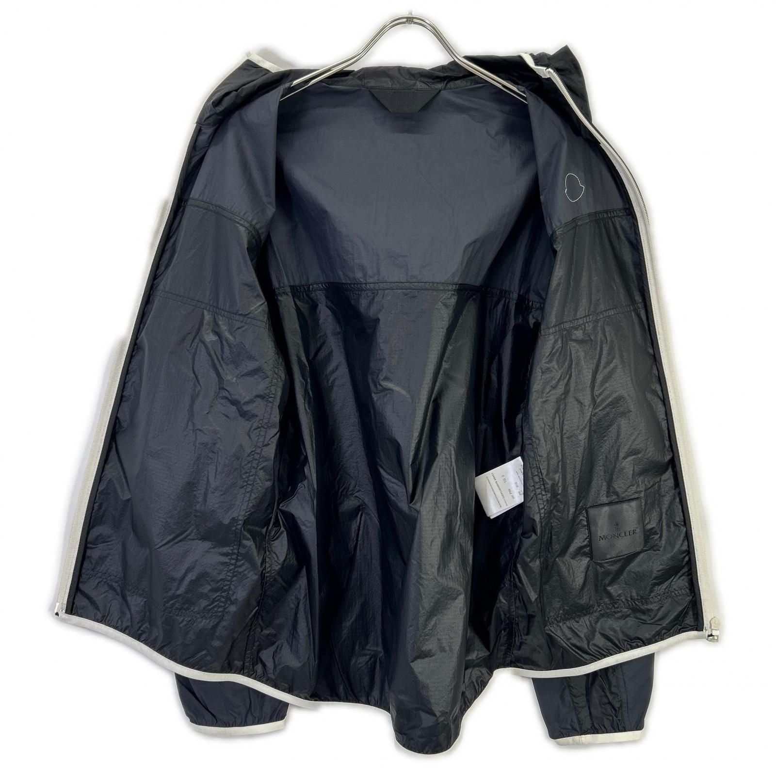 Moncler Black Navy Algedi Nylon Zip Up Hoodie — view 3