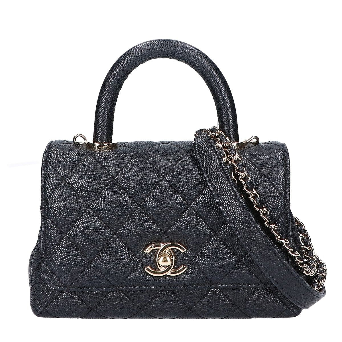 Chanel Black Caviar Leather Coco Handle Xxs 2-Way