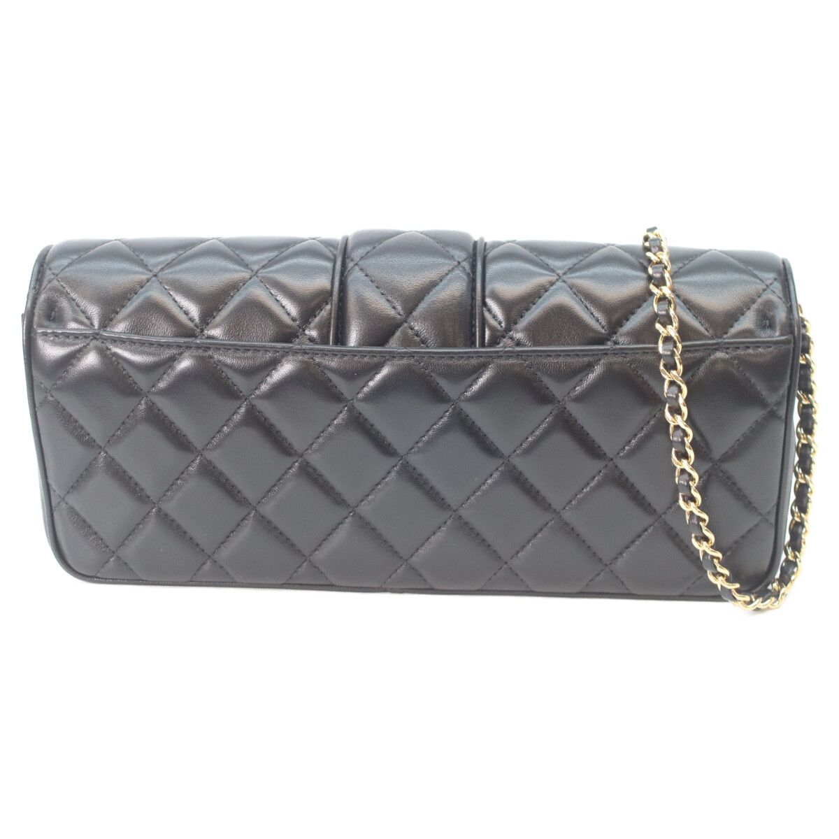 Chanel Metal Plate Quilted Black Lambskin Turnlock Single Flap Chain Shoulder — view 3