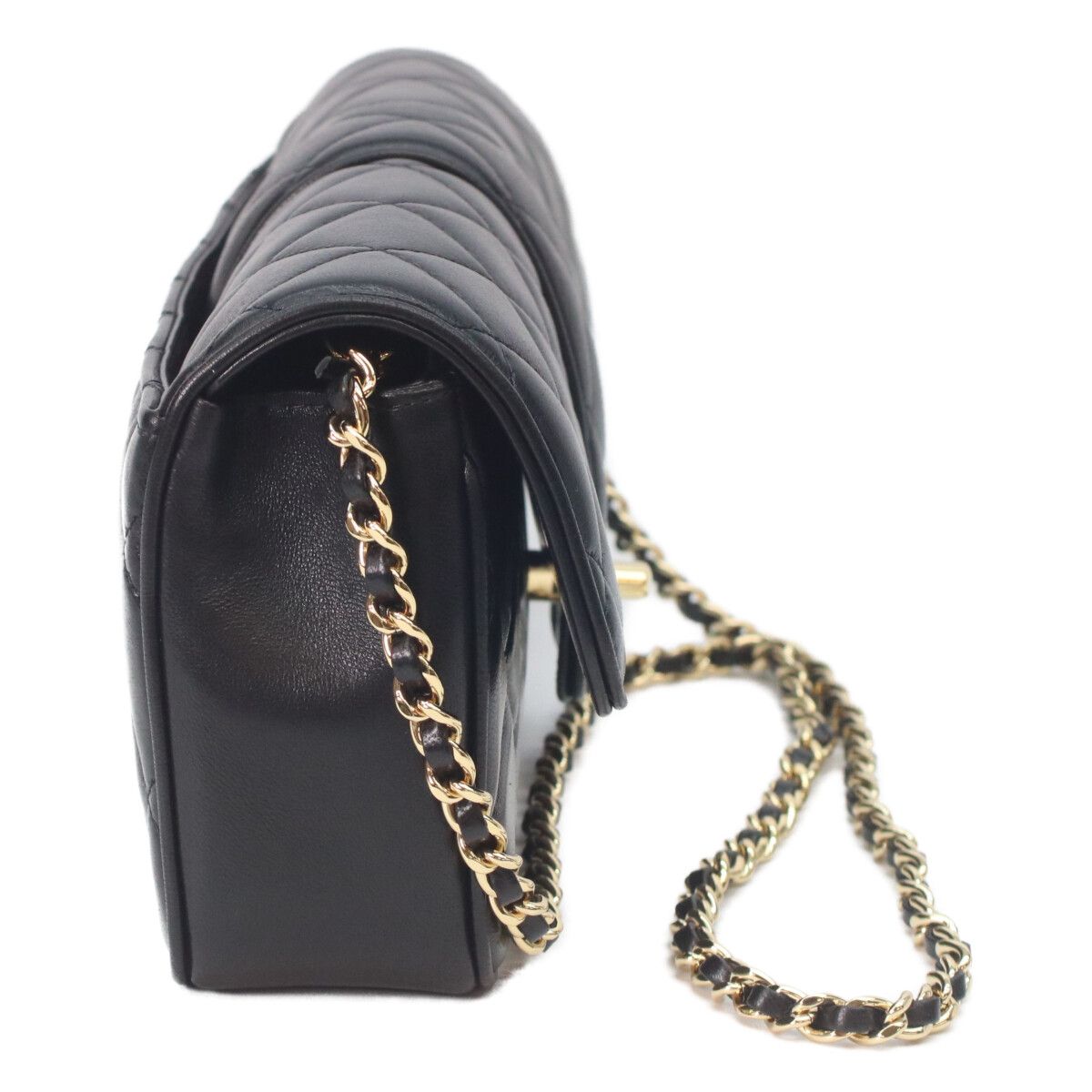 Chanel Metal Plate Quilted Black Lambskin Turnlock Single Flap Chain Shoulder — view 4