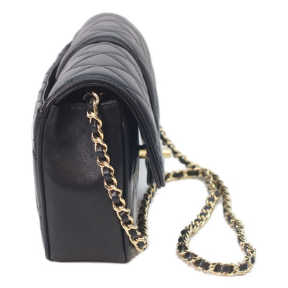 Chanel Metal Plate Quilted Black Lambskin Turnlock Single Flap Chain Shoulder — view 4